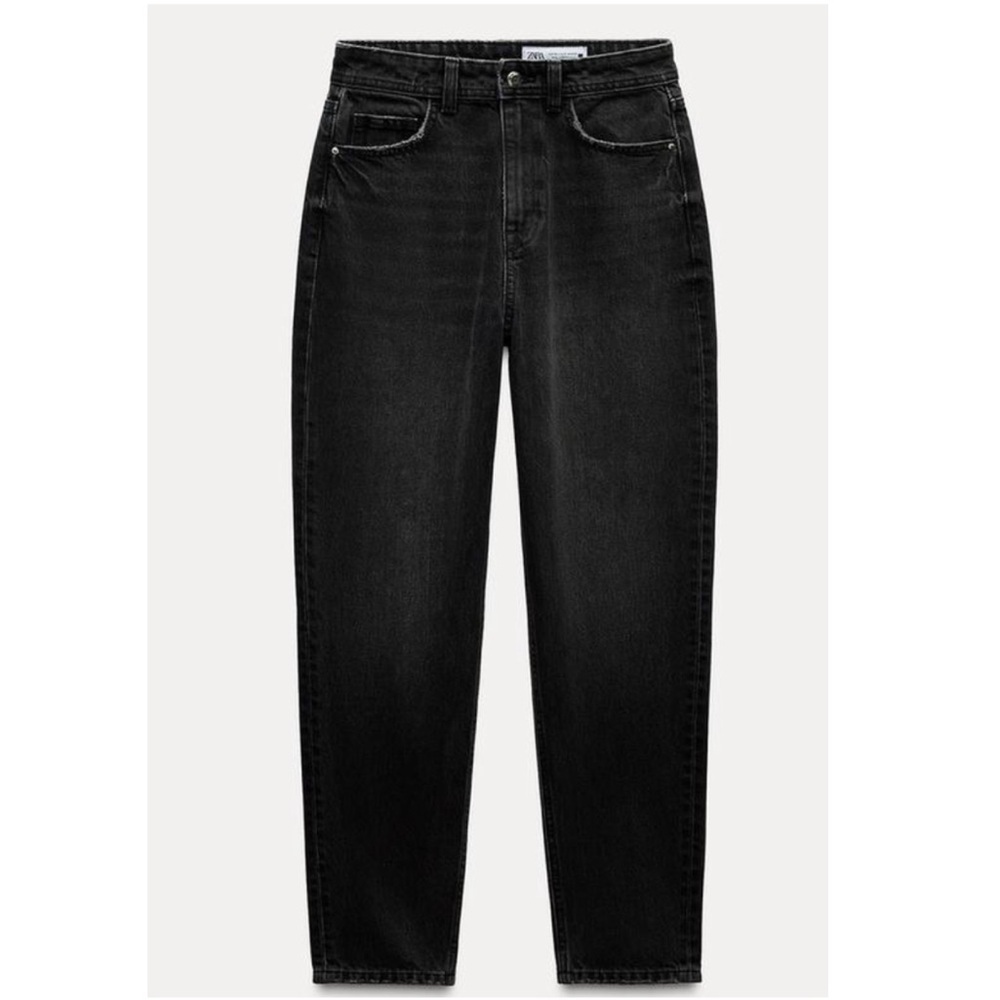 ZARA Jeans Womens Black High Rise Mom Fit Relaxed Fit Trendy Taper Denim Size 4